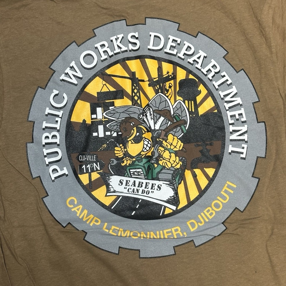 LAT Mens Khaki Seabees Public Works Department Military Graphic T-Shirt Small